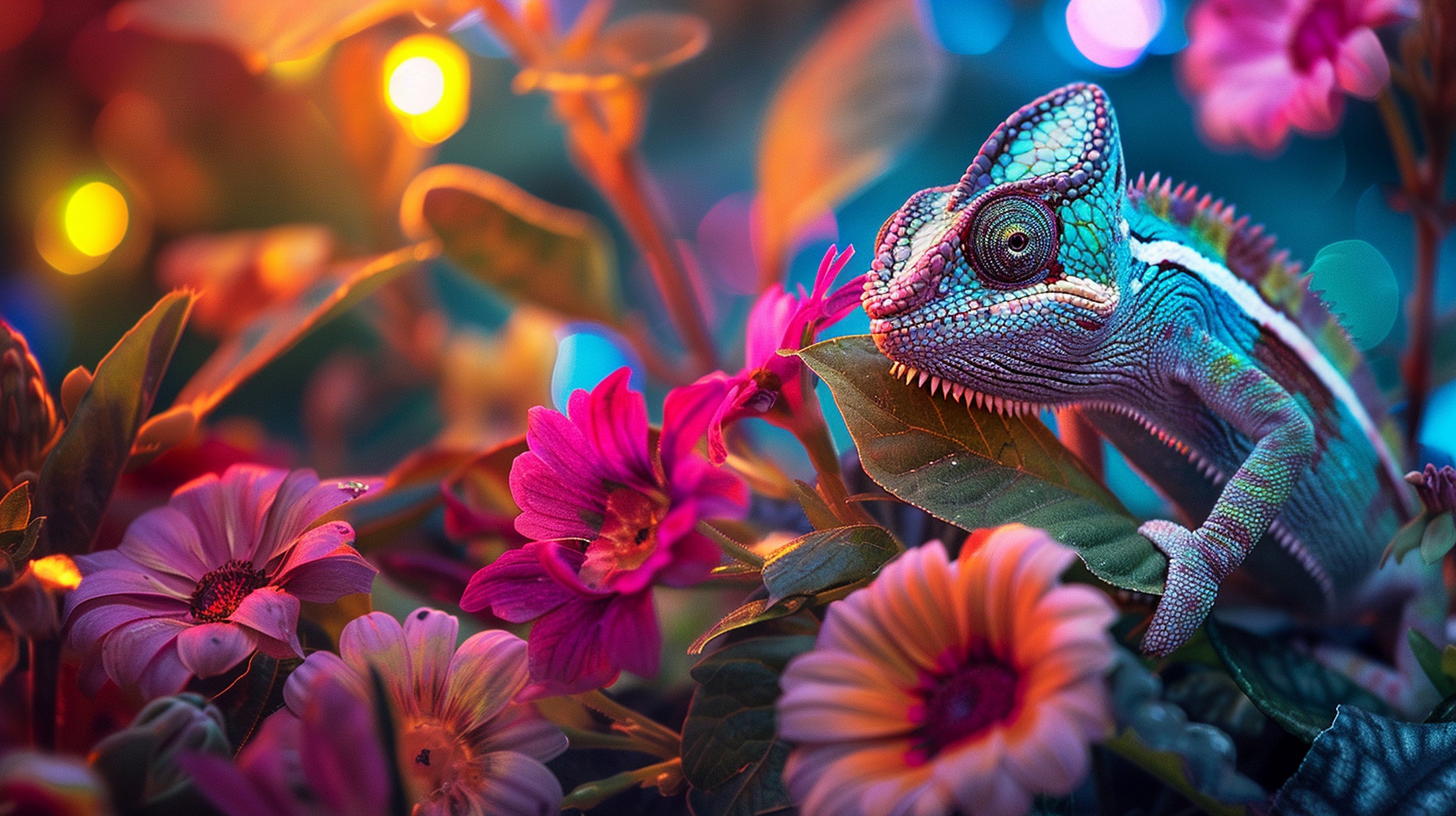 Chameleon in flowers