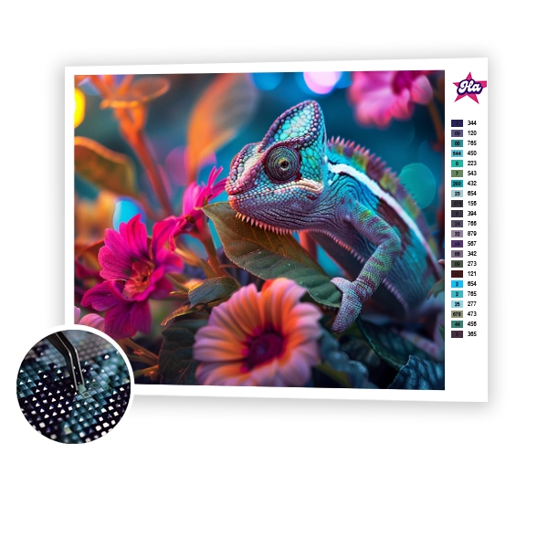 Chameleon in flowers